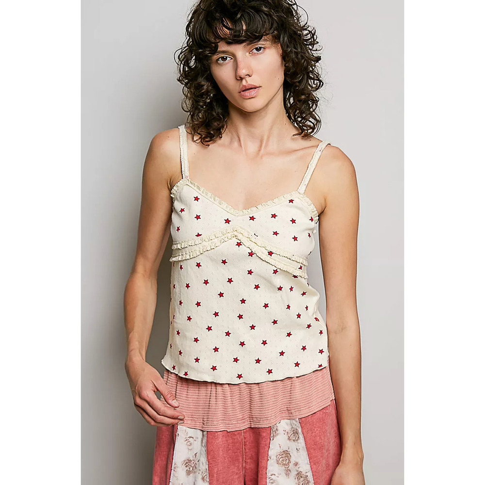 POL Star Printed Lightweight Ribbed Knit Cami